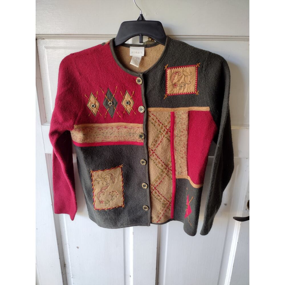 Koret Patchwork‎ Button Up Sweater Cardigan Colorblock Multicolor Women Size 8